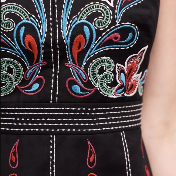 Maeve Women's Size 0 Chennai Dress ~ Black Embroidered Sheath Anthropologie Boho - Picture 3 of 11